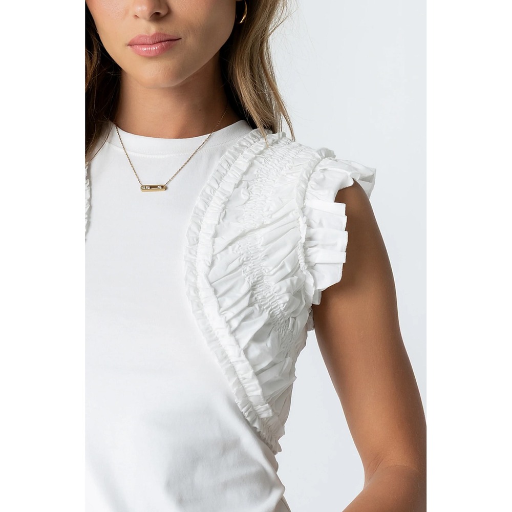 Bohme Womens Ruffled Storie Top Size M White Smocked Cap Sleeve Coquette